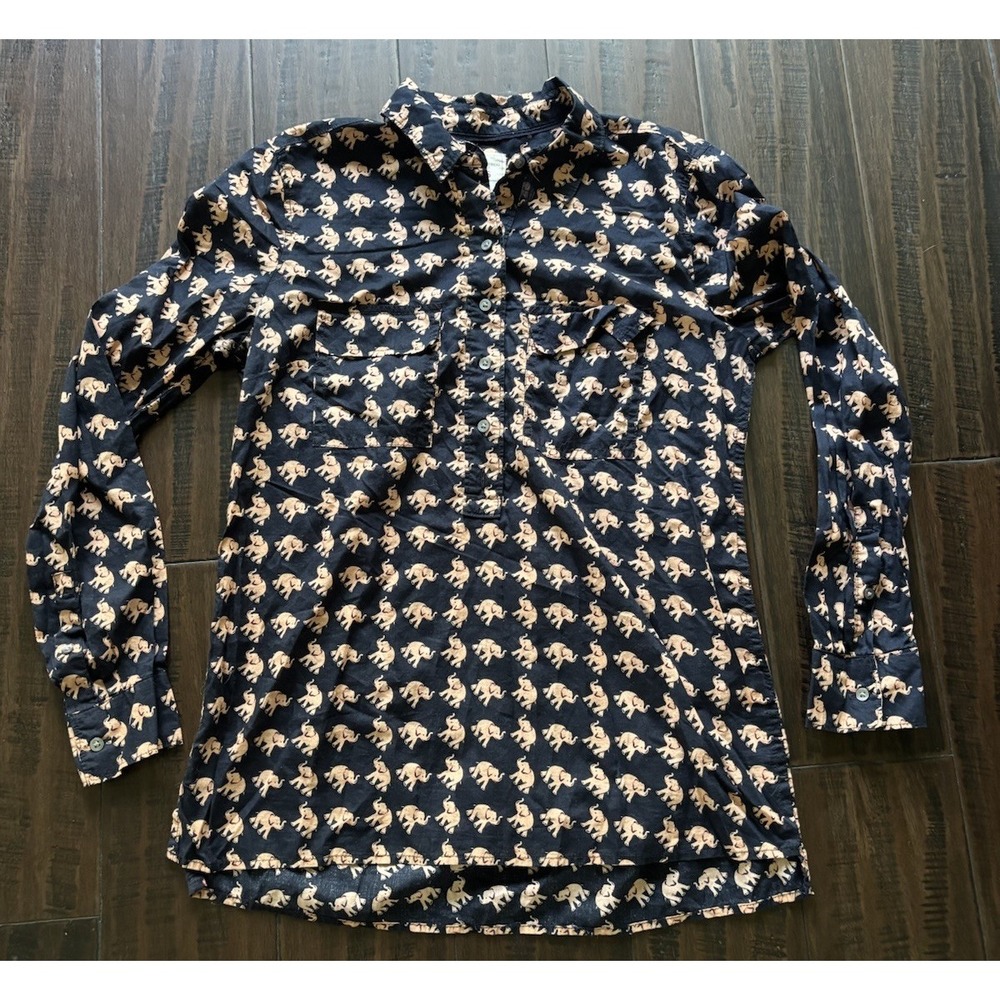 Gap Boyfriend Shirt Womens XS Navy Dark Blue Pink Elephant Fitted Casual